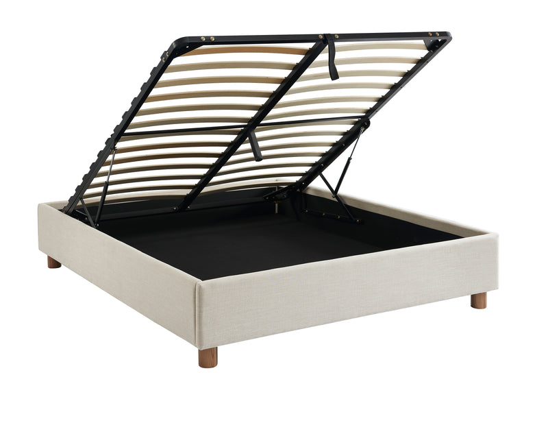 Lit Coffre Korall - Tissu Beige Lin - Sommier Inclus