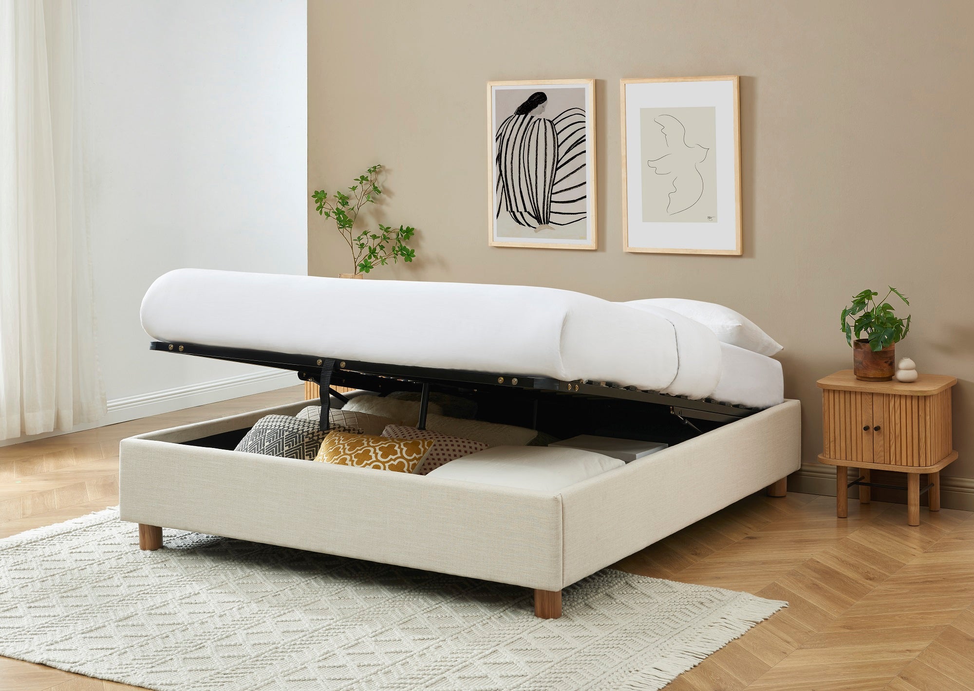 Korall - Lit Coffre - Lin - Beige