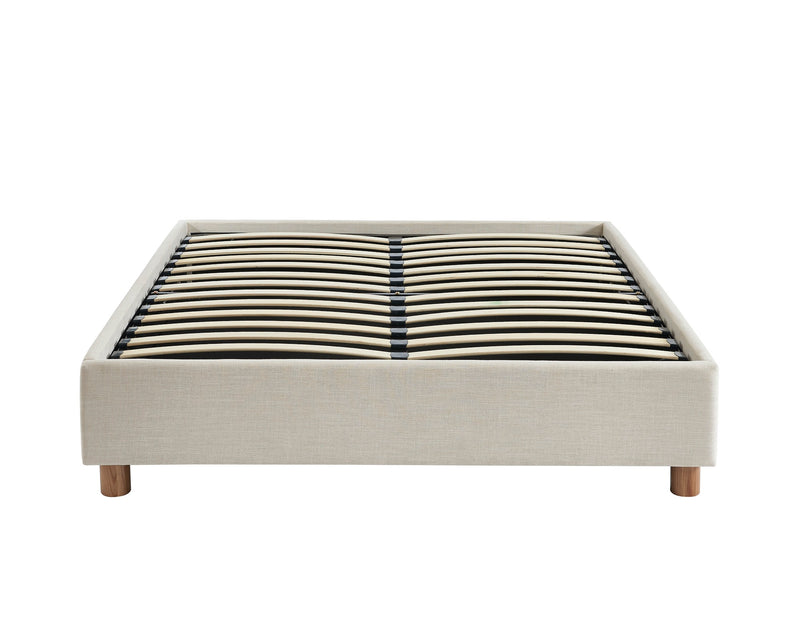 Lit Coffre Korall - Tissu Beige Lin - Sommier Inclus