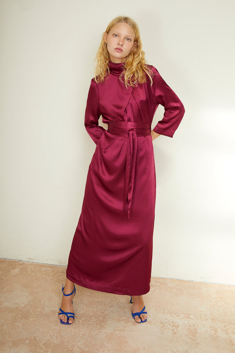 Robe Clotilde Saten Arruguilla Ciruela