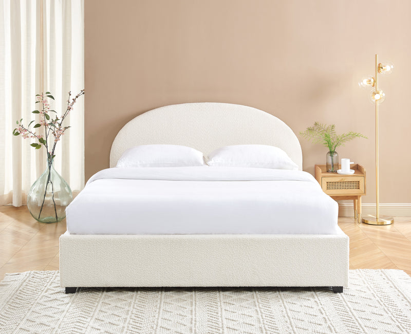 Lit Coffre Olaf - Tissu Bouclette Écru - Sommier Inclus