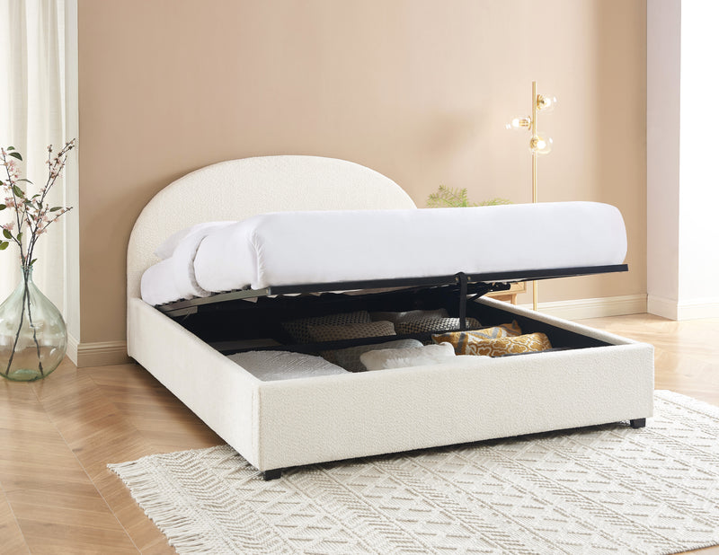 Lit Coffre Olaf - Tissu Bouclette Écru - Sommier Inclus