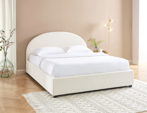 Lit Coffre Olaf - Tissu Bouclette Écru - Sommier Inclus