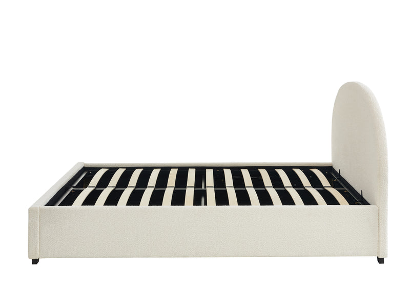 Lit Coffre Olaf - Tissu Bouclette Écru - Sommier Inclus