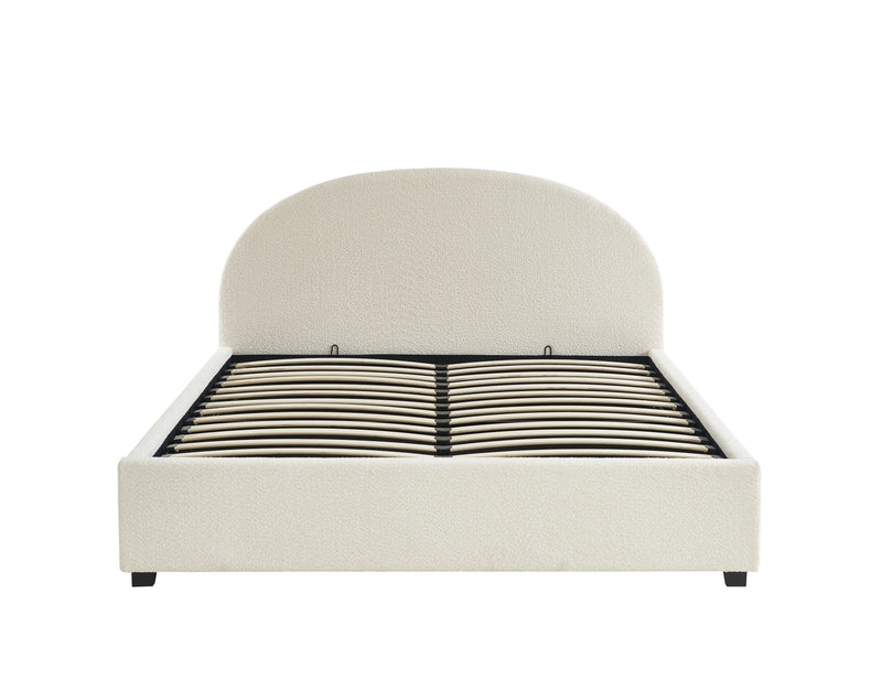 Lit Coffre Olaf - Tissu Bouclette Écru - Sommier Inclus