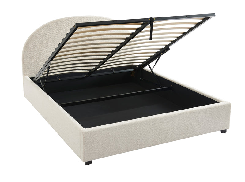 Lit Coffre Olaf - Tissu Bouclette Écru - Sommier Inclus