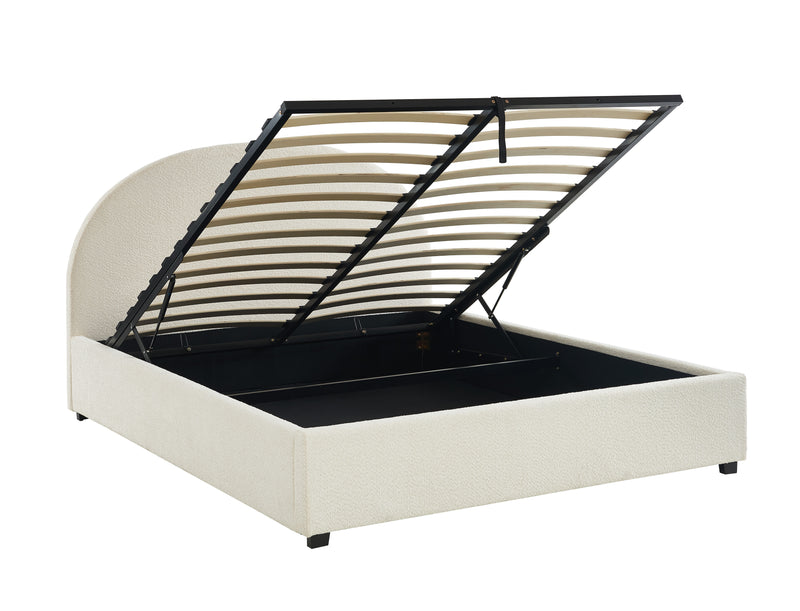 Lit Coffre Olaf - Tissu Bouclette Écru - Sommier Inclus