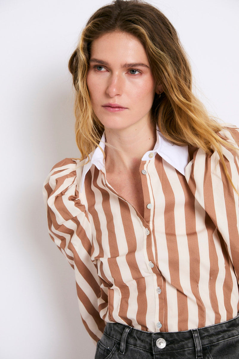 Chemise Contraste Rayé Camel