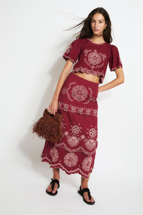 Jupe Bombay Broderie Cerise