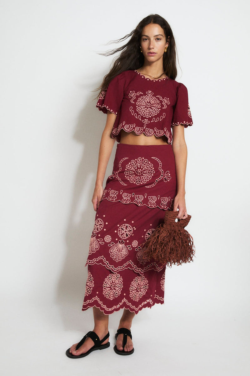 Jupe Bombay Broderie Cerise