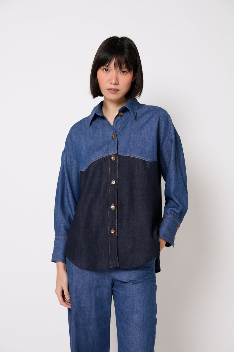 Surchemise Tuiles Tencel Bleu