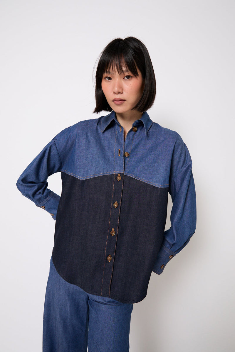 Surchemise Tuiles Tencel Bleu