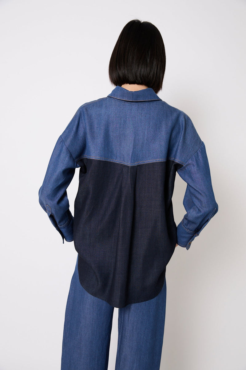 Surchemise Tuiles Tencel Bleu
