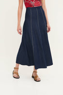 Jupe Zigzag Tencel Bleu