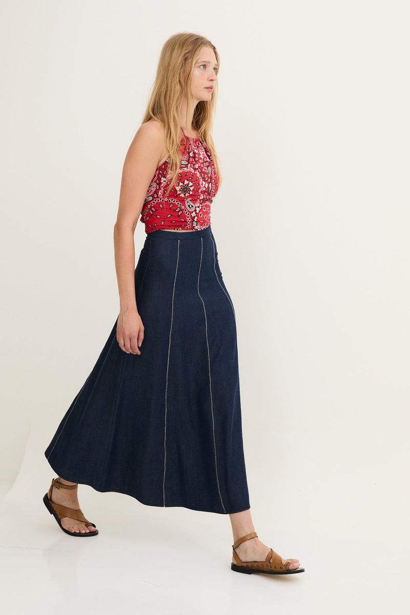 Jupe Zigzag Tencel Bleu