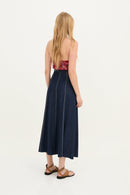 Jupe Zigzag Tencel Bleu