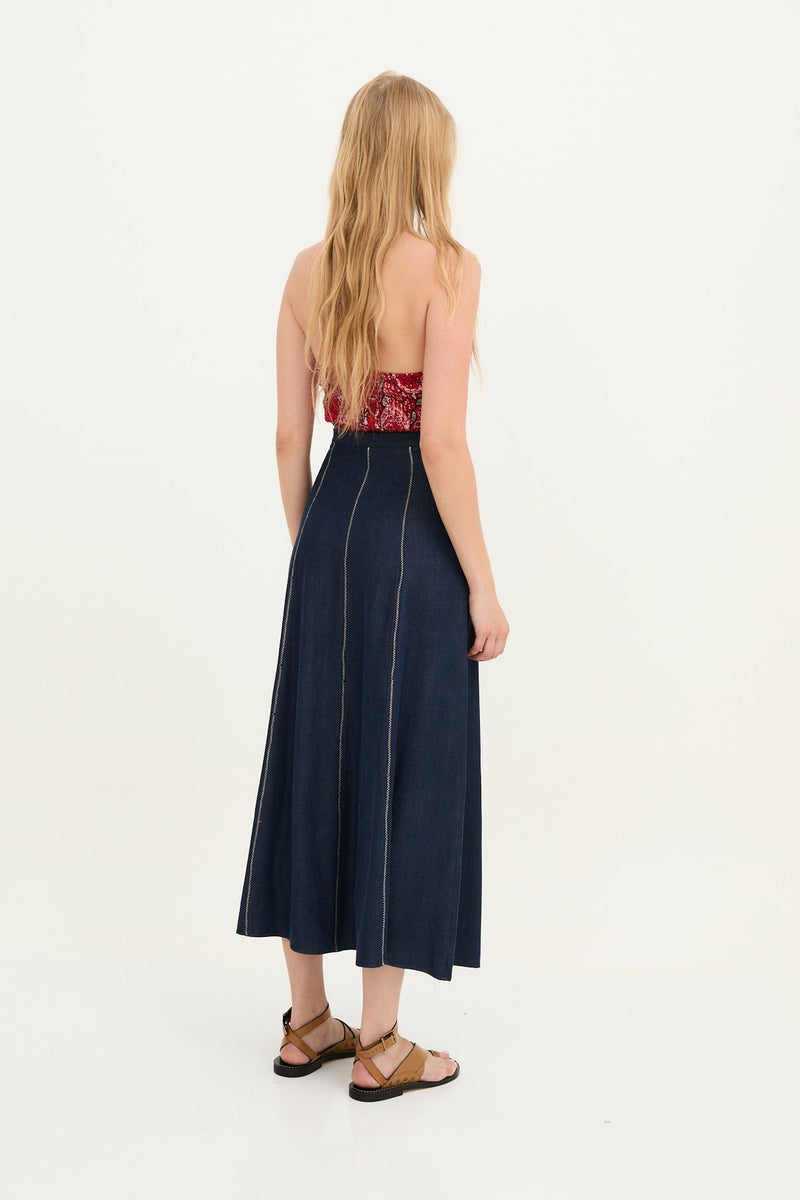 Jupe Zigzag Tencel Bleu