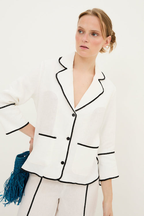 Veste Contraste Fil Blanc