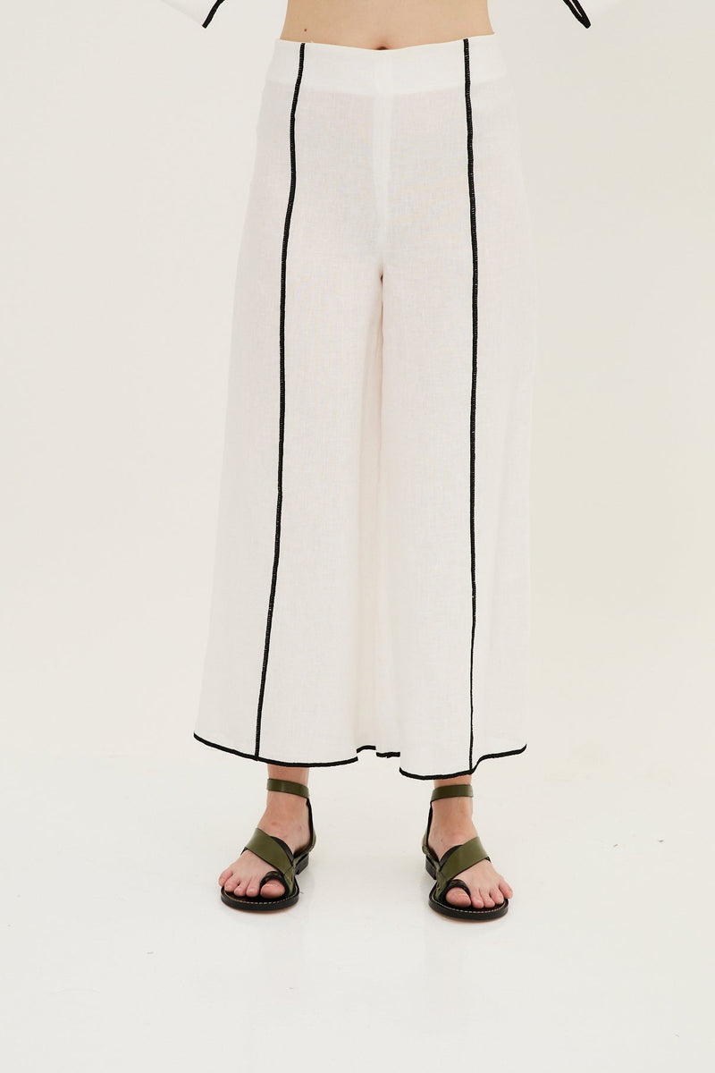 Pantalon Contraste Fil Blanc