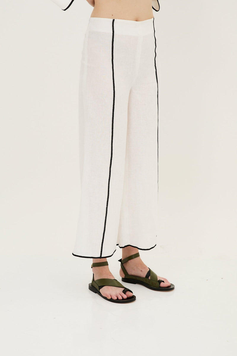 Pantalon Contraste Fil Blanc