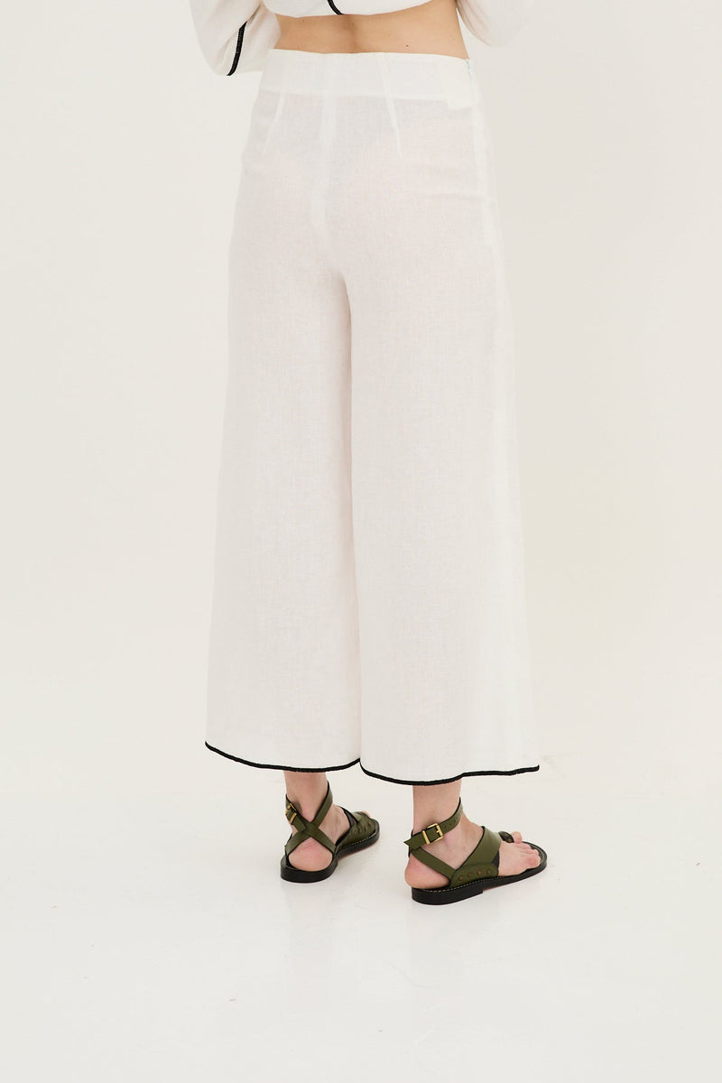 Pantalon Contraste Fil Blanc