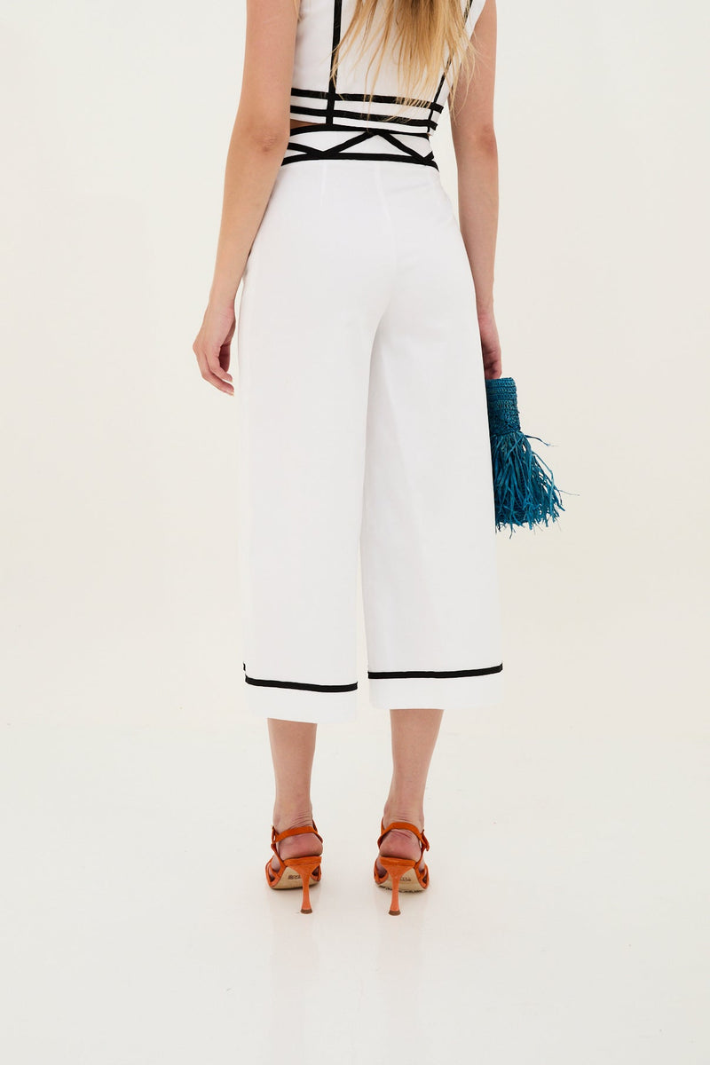 Pantalon Rubans Coton Blanc