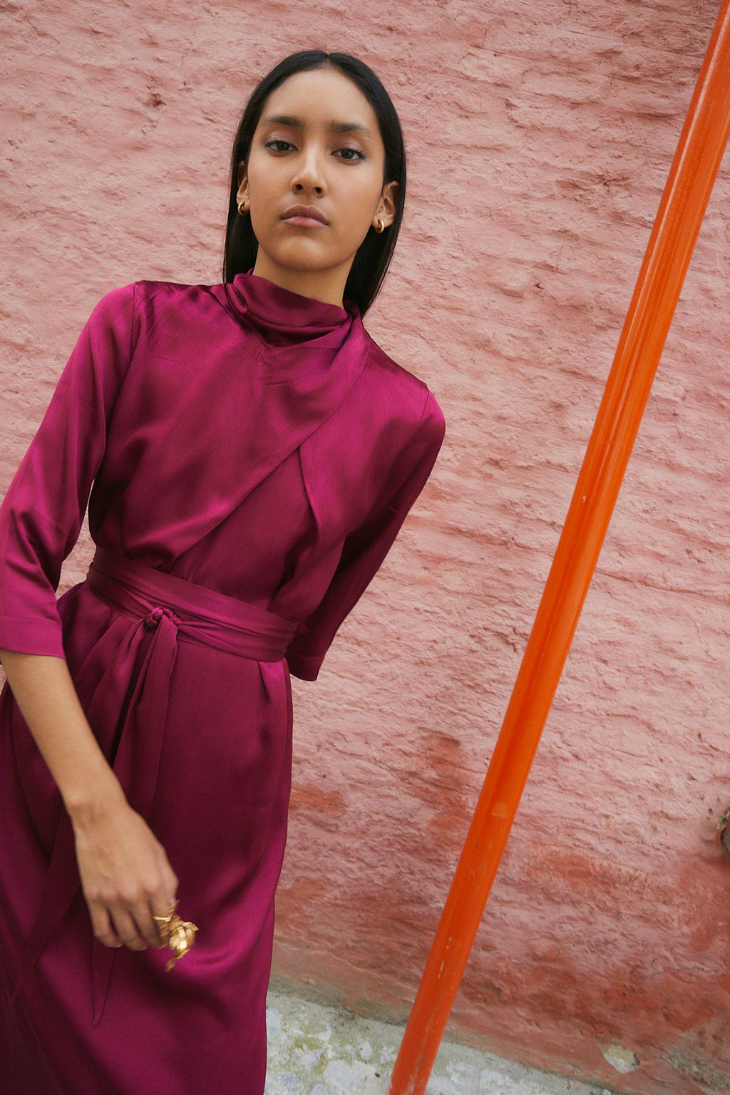 Robe Clotilde Saten Arruguilla Ciruela