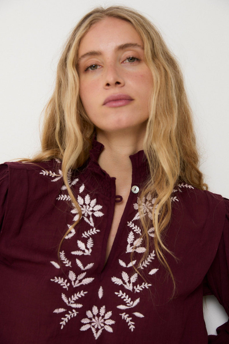 Blouse Lupe Broderie Bordeaux