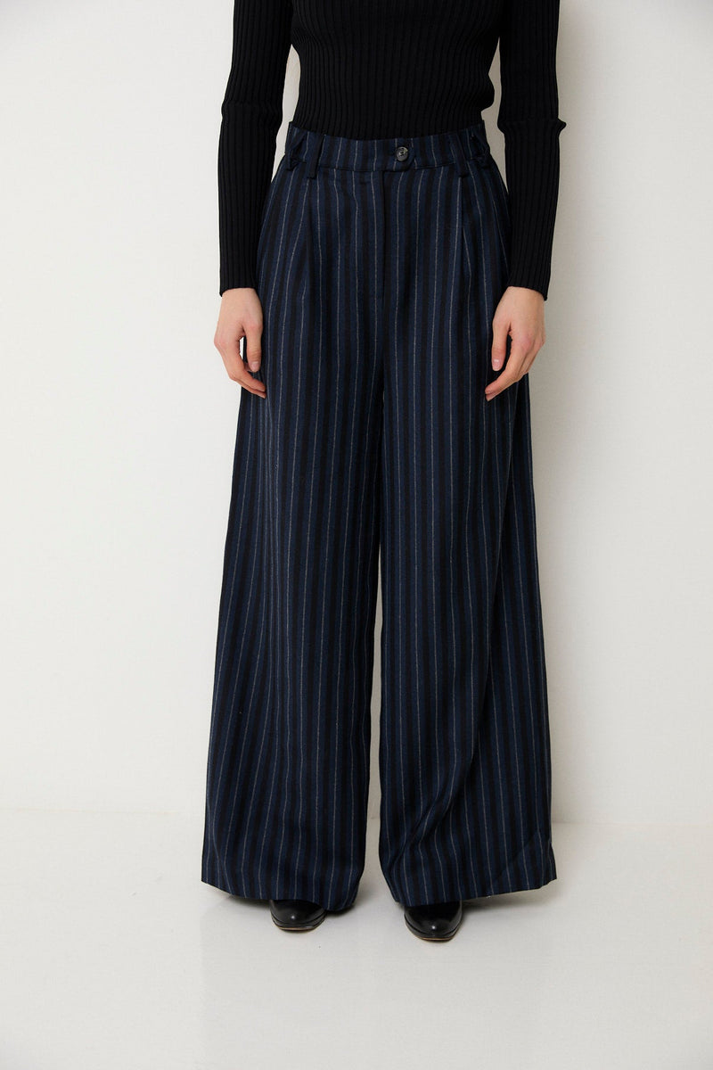Pantalon Charlot Rayé Marine