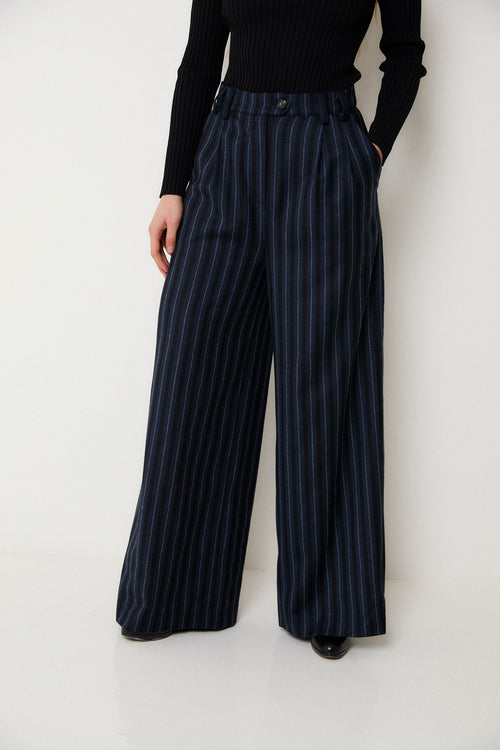 Pantalon Charlot Rayé Marine