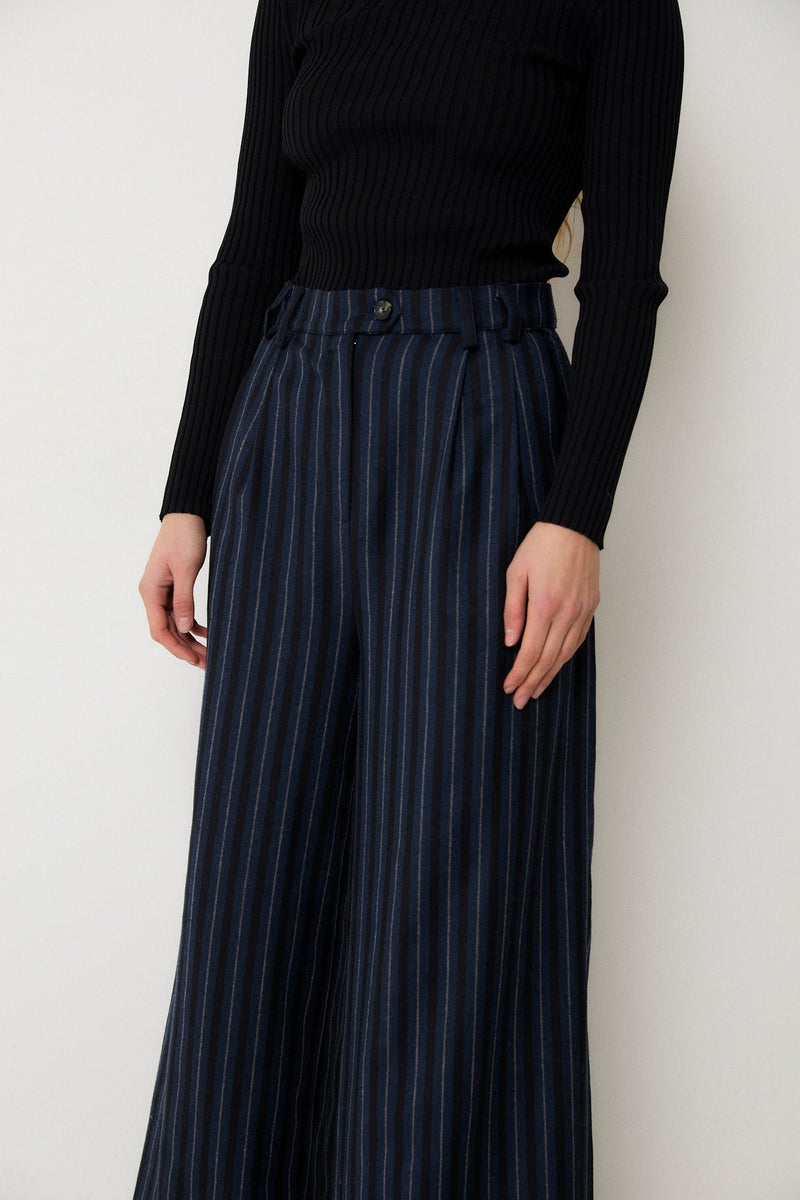 Pantalon Charlot Rayé Marine