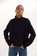 Pull Torsades Maille Marine