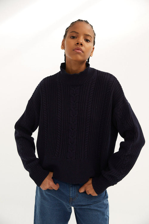 Pull Torsades Maille Marine