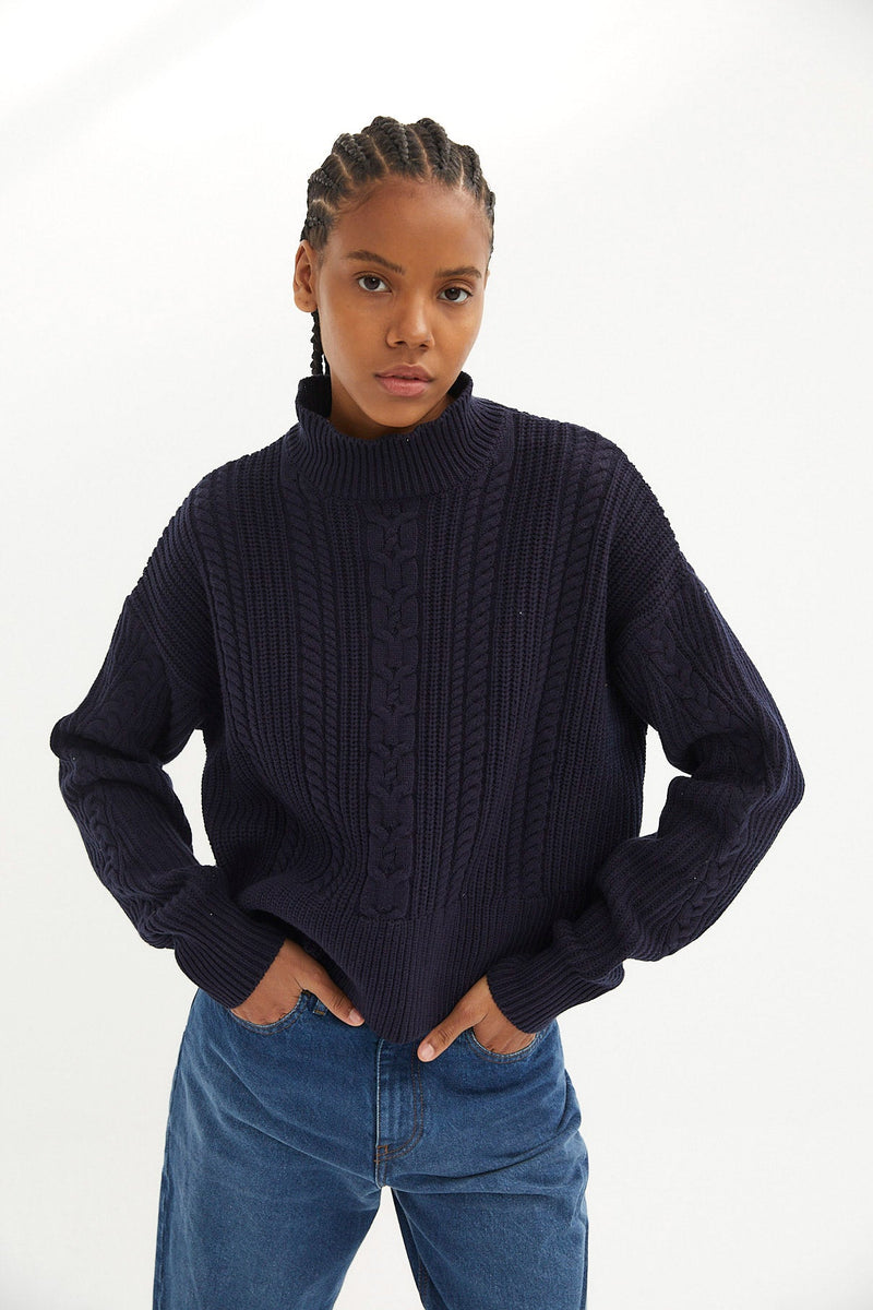 Pull Torsades Maille Marine