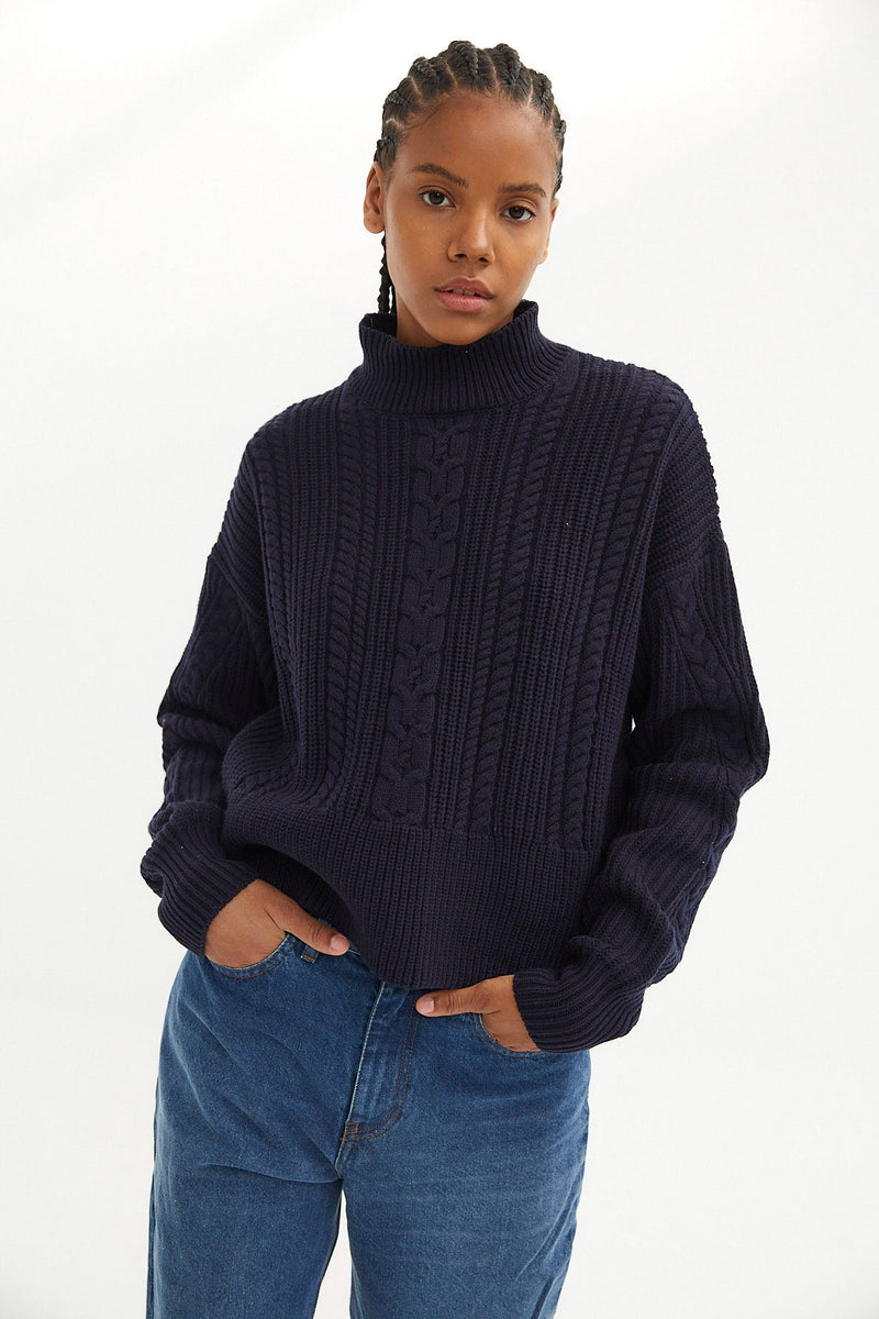 Pull Torsades Maille Marine
