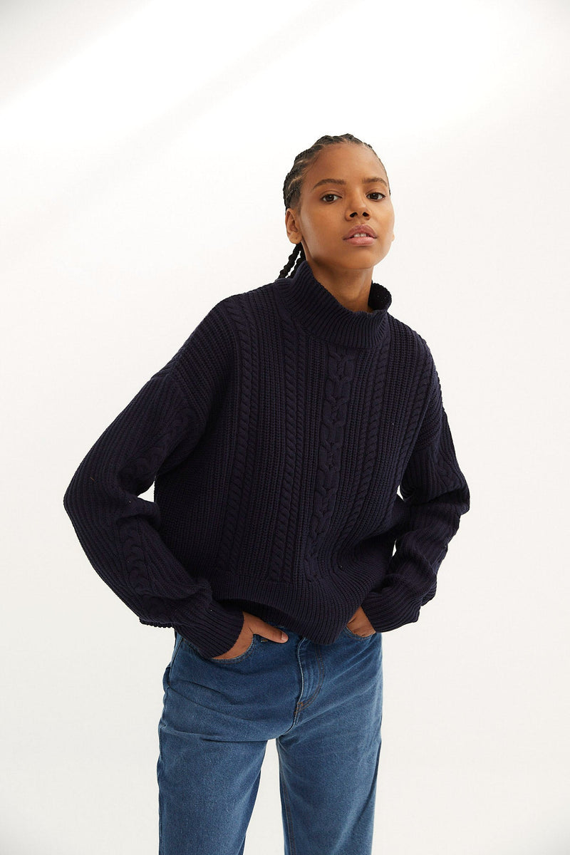 Pull Torsades Maille Marine