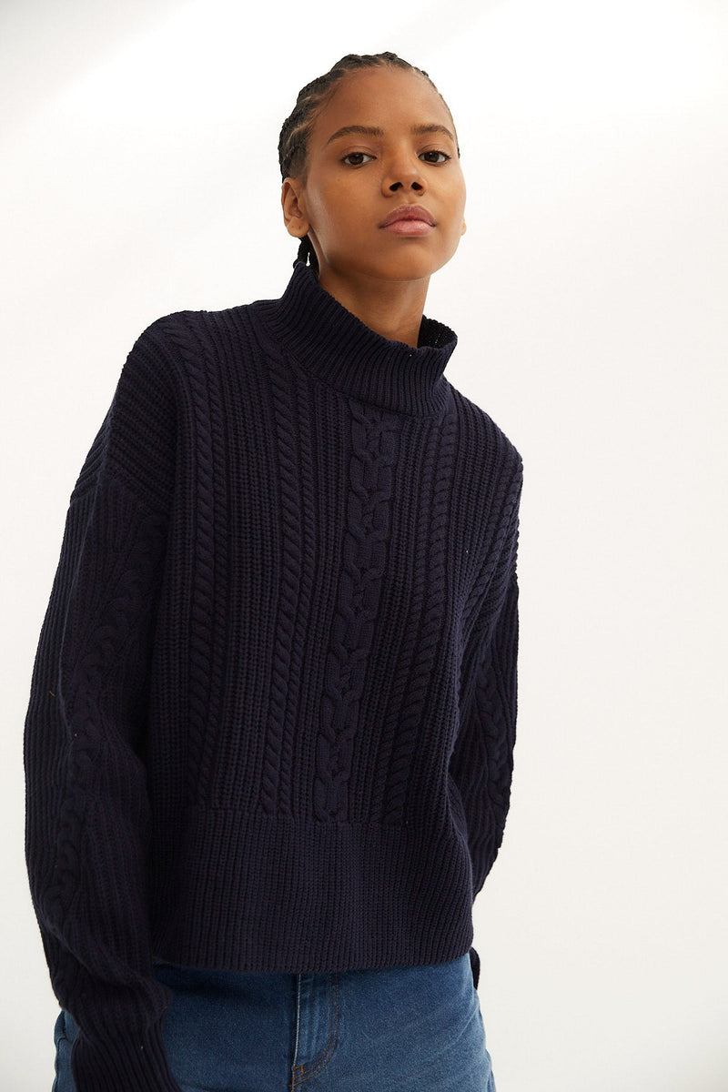 Pull Torsades Maille Marine