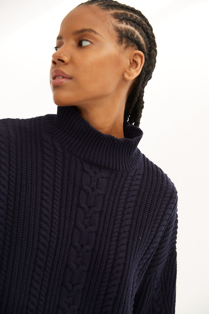 Pull Torsades Maille Marine