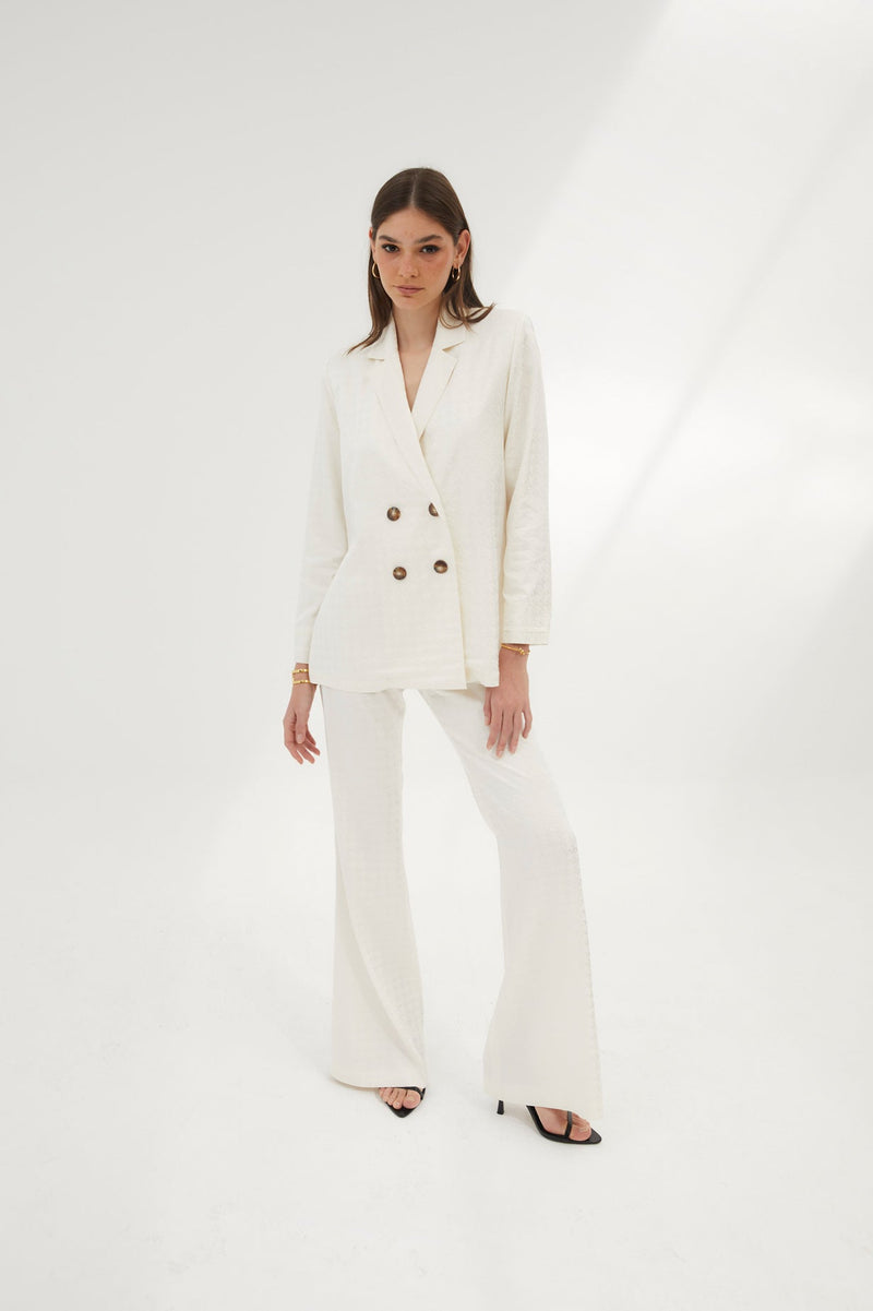 Pantalon Eighties Pied-De-Poule Écru