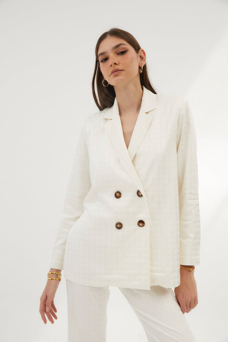 Veste Icon Pied-De-Poule Écru