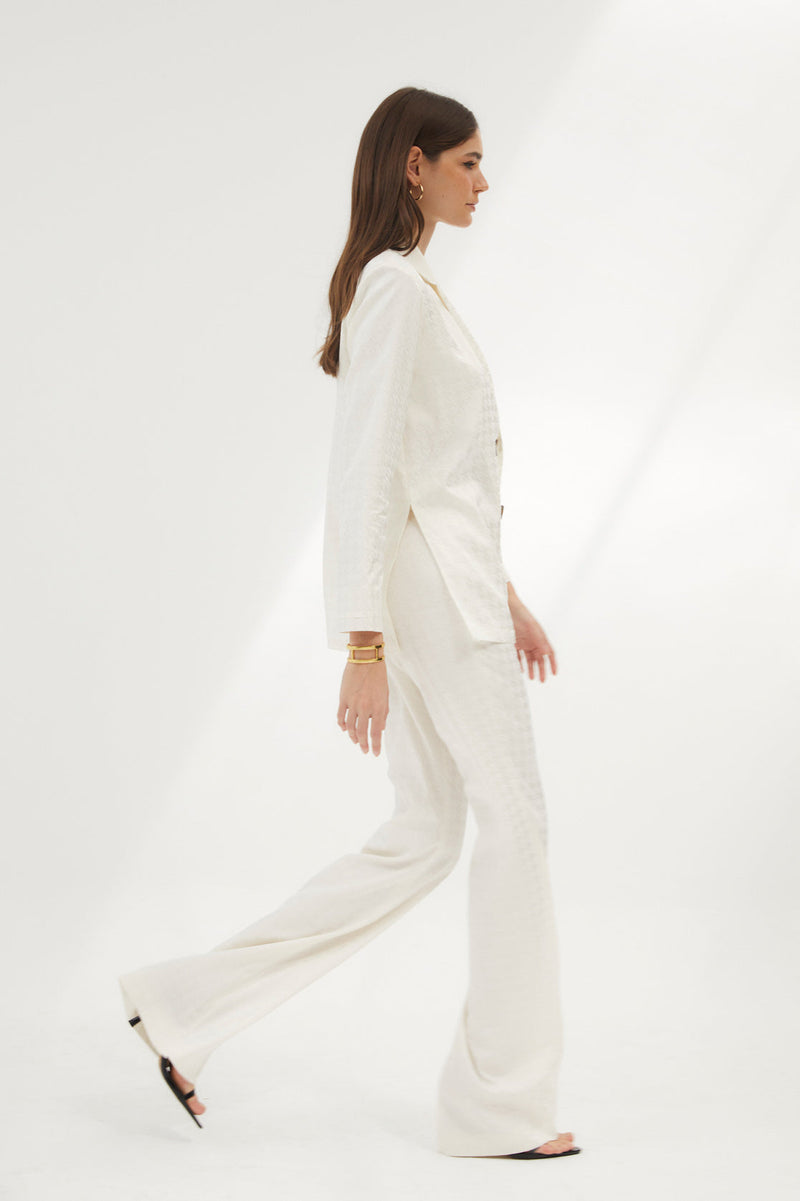 Pantalon Eighties Pied-De-Poule Écru