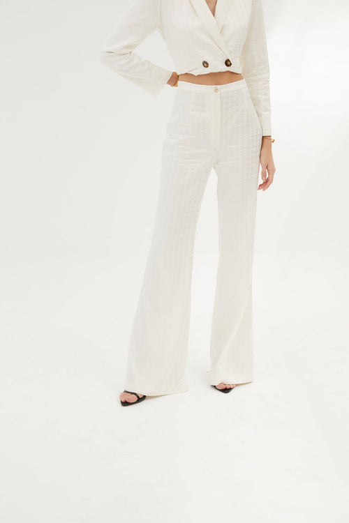 Pantalon Eighties Pied-De-Poule Écru