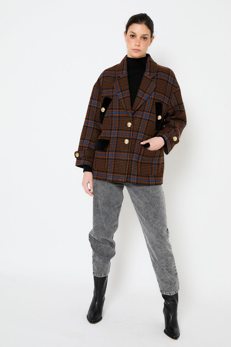Manteau Dakota Carreaux Camel