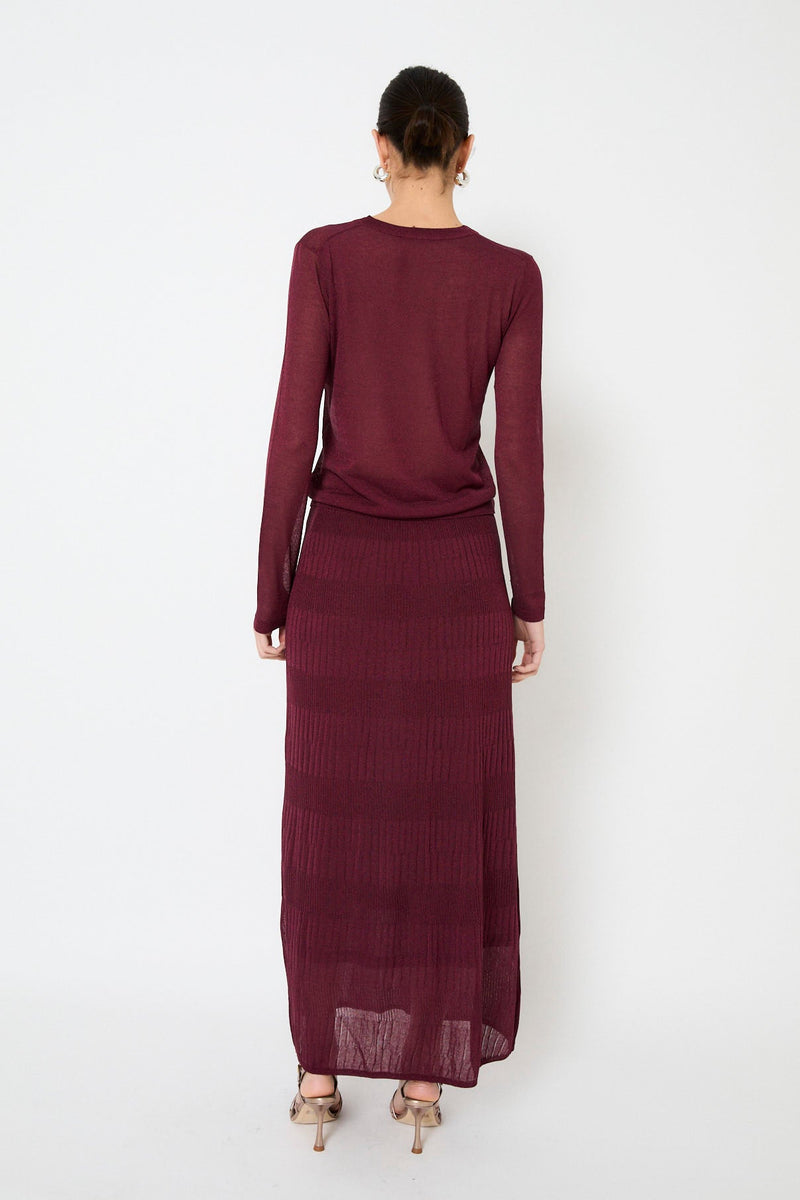 Jupe Lurex Maille Bordeaux