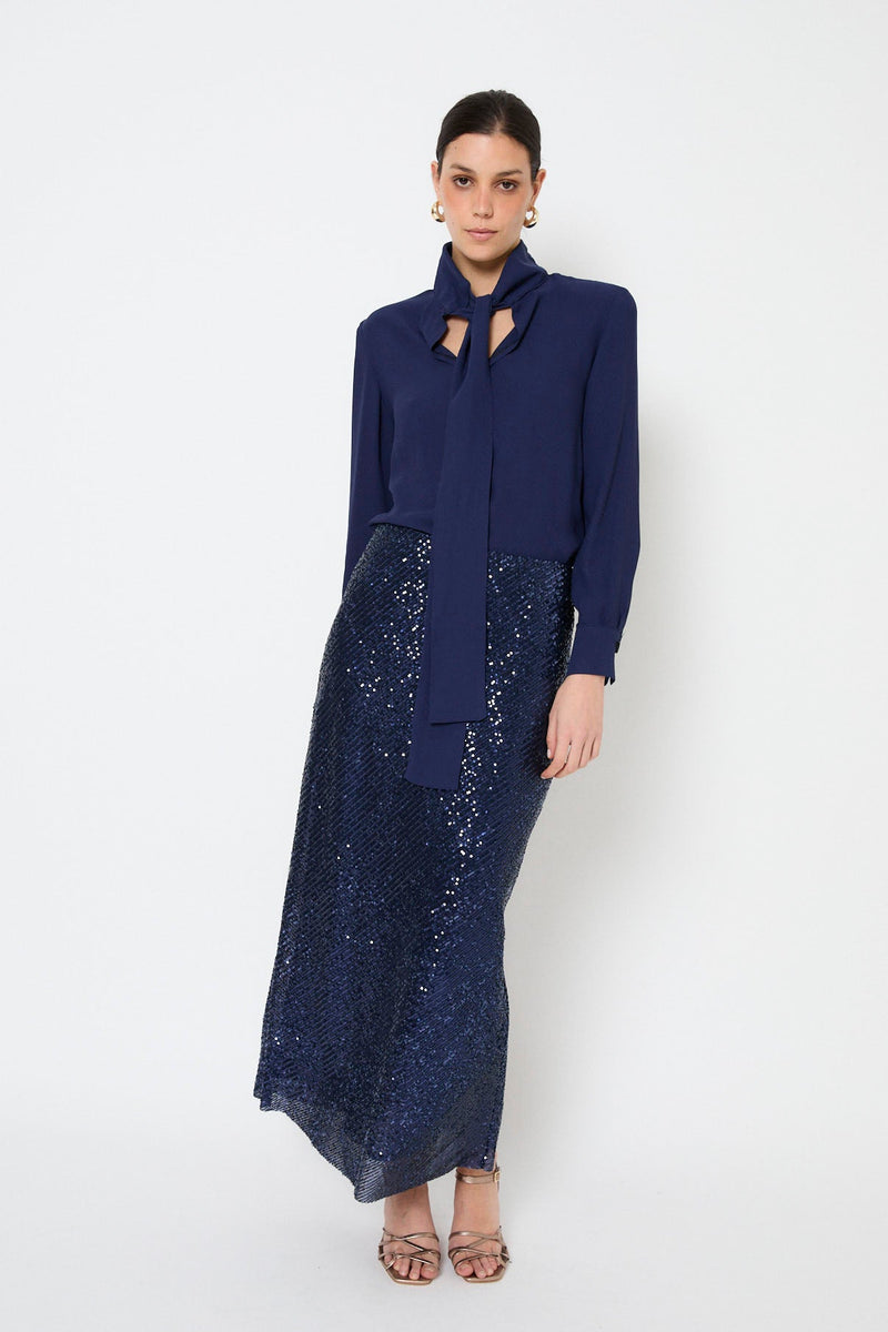Jupe Biais Sequins Marine