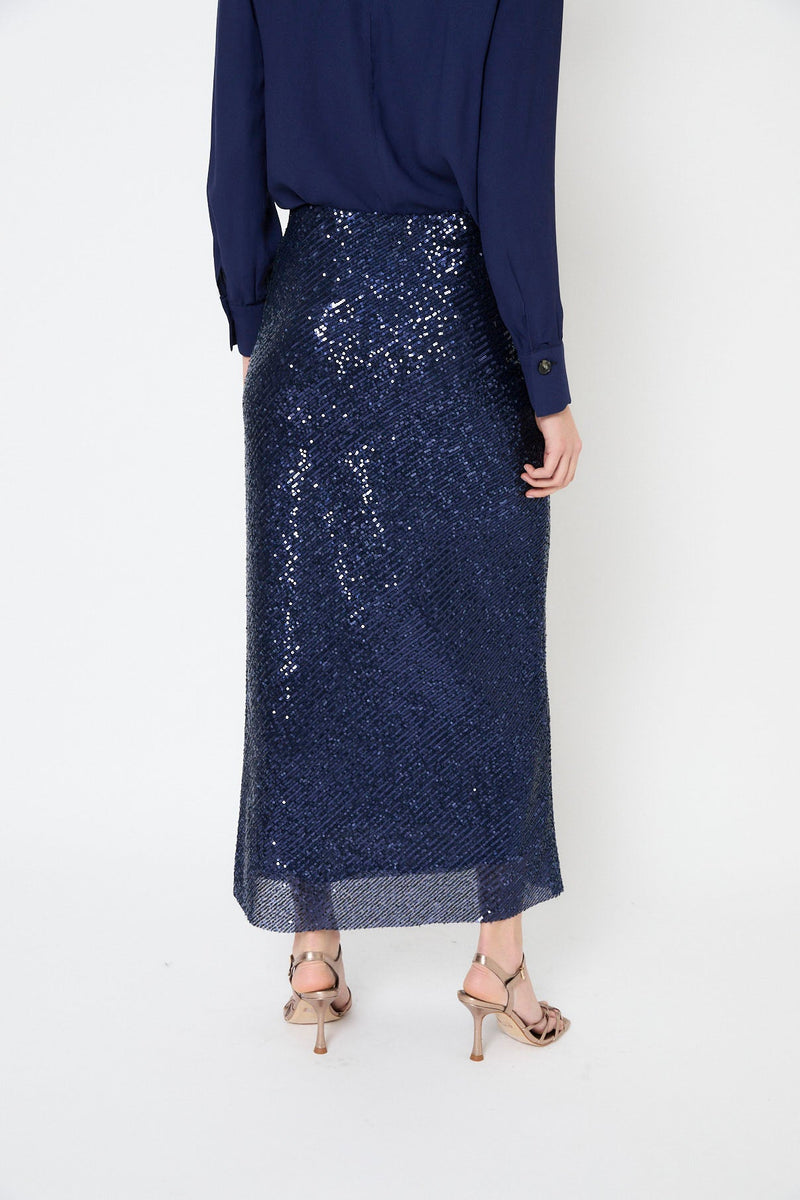 Jupe Biais Sequins Marine