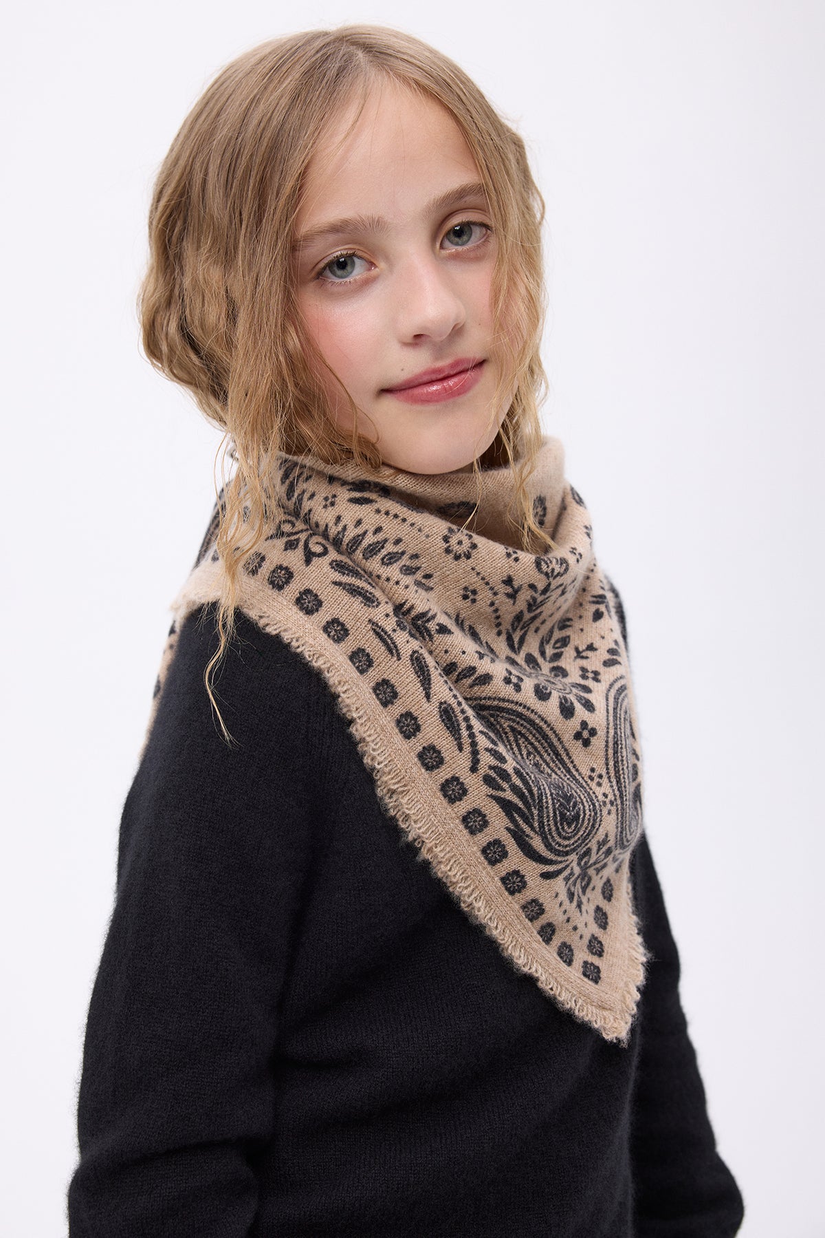 Mała Bandana Angy - Beżowo-Czarna - Dziecięca