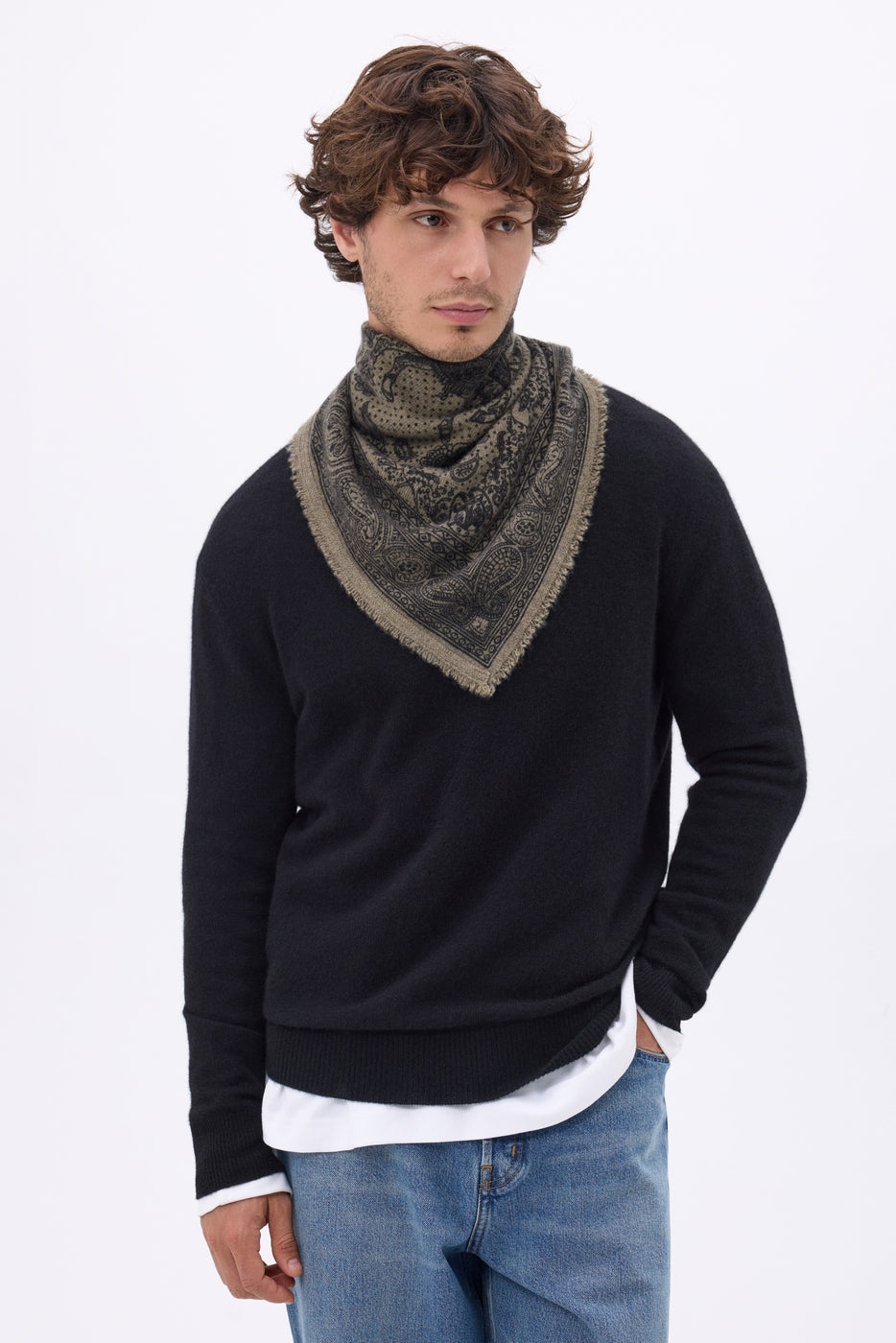 Petit Bandana Apollon - Khaki Chine - Homme - 100% Cachemire