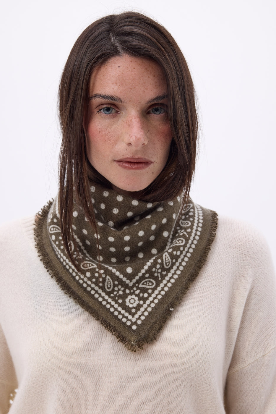 Bandana Piccola Dotty - Kaki Melange - Donna - 100% Cashmere