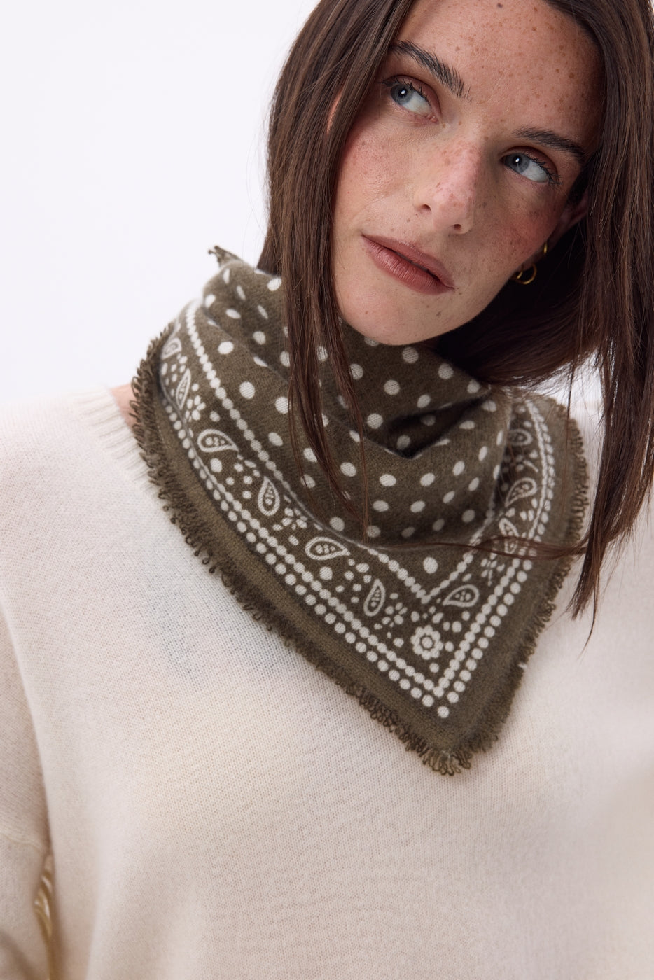 Bandana Piccola Dotty - Kaki Melange - Donna - 100% Cashmere